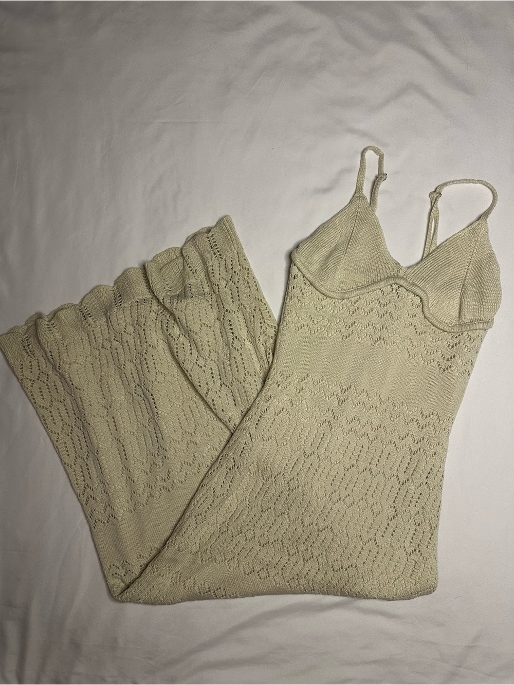 4SI3NNA Cream long knit dress with textured openwork pattern
